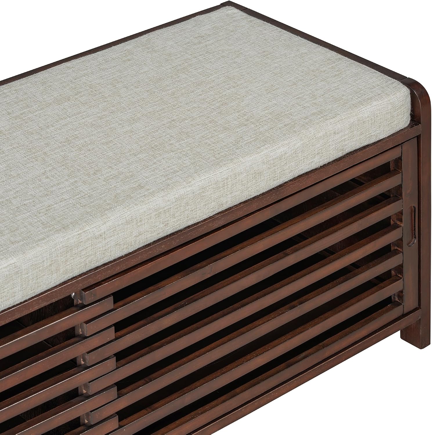 SOFTSEA Shoe Storage Bench with Cushion, 2-Tier Entryway Bench with Sliding Shutter Doors for Entryway, Bedroom, Living Room, Farmhouse Style, 43.3" W x 15.4" D x 16.5" H (Espresso)