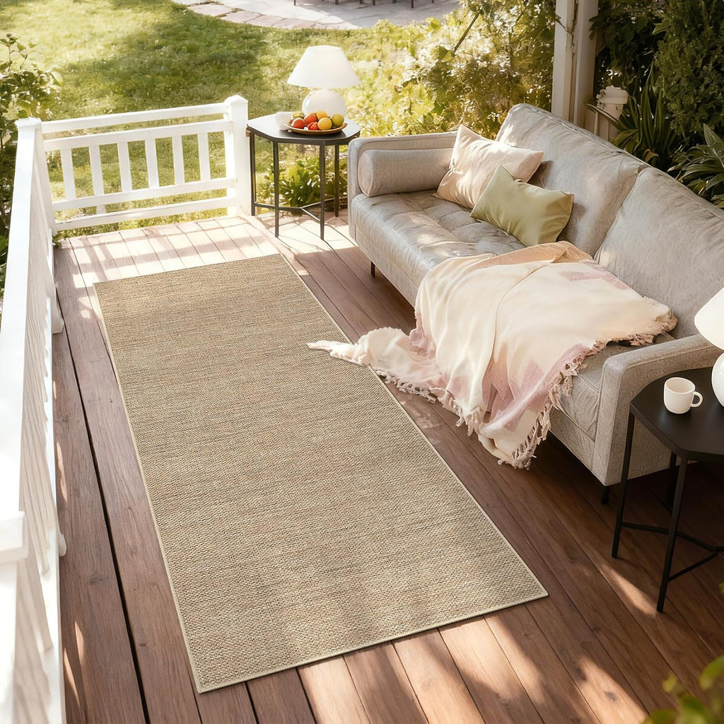 2x6 Runner Rug for Hallway Modern Solid Washable Kitchen Rugs Non Slip Outdoor Patio Runner Rugs Indoor Outdoor Easy Jute Rug Neutral Easy Jute Runners for Porch Entryway Living Room Bedroom, Tan