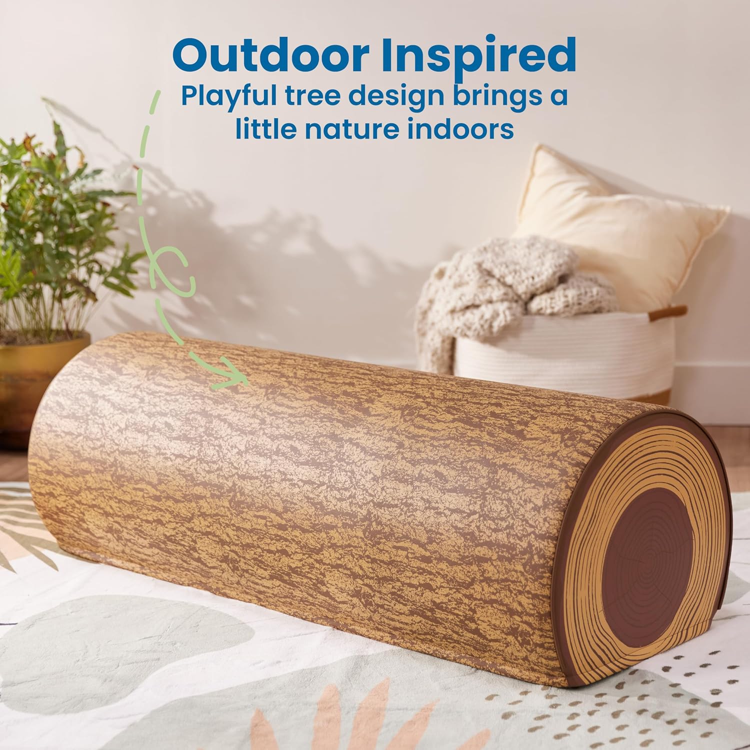 ECR4Kids SoftZone Tree Log Full Bench, 14in, Flexible Seating, Chocolate