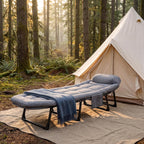 Folding Camping Cot Bed, Gray | 5-Position Adjustable Backrest, 550LBS Heavy Duty Steel Frame, Padded Lounge Chair, Side Pocket