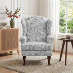 Mid-Century Modern Wingback Accent Chair, Rococo Light Grey, Set of 2 | High Back Upholstered Armchair with Solid Wood Legs, Comfy Single Sofa Reading Chairs for Living Room, Bedroom