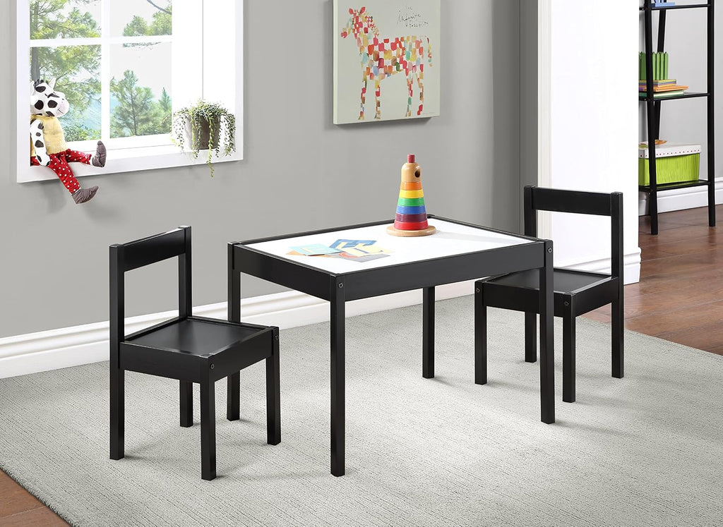 3 Pcs Dry Erase Table Two Chair Set, Black
