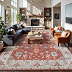 Keeko 4'x6' Vintage Floral Area Rug for Living Room, Soft Washable Low-Pile Carpet with Non-Slip Backing, Non-Shedding Oriental Distressed Farmhouse Rug for Bedroom, Dining Room, Nursery & Home Office