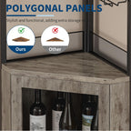 GAOMON Corner Wine Cabinet with Wine Rack and Glass Holder 5 Tier Modern Corner Wine Cabinet Corner Bar Cabinet Industrial Liquor Cabinets for Kitchen, Living Room, Dining Room,Grey