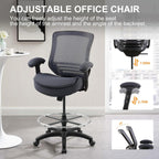 400lbs Office Drafting Chair Wide Dual Seat Cushion Height Adjustable Armrest for High Standing Desk with Lumbar Support and Enlarged Adjustable Footrest (Black Frame Gray Fabric)