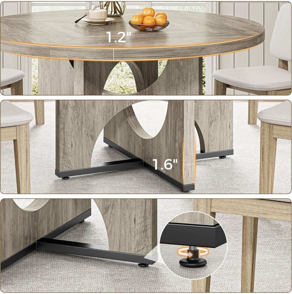 IRONCK 47.2" Round Dining Table for 4-6 People, Wooden Dining Room Table with H-Shape Pedestal Base, Farmhouse Dinner Table, Circle Kitchen Tables for Dining Room, Kitchen, Apartment, Light Gray