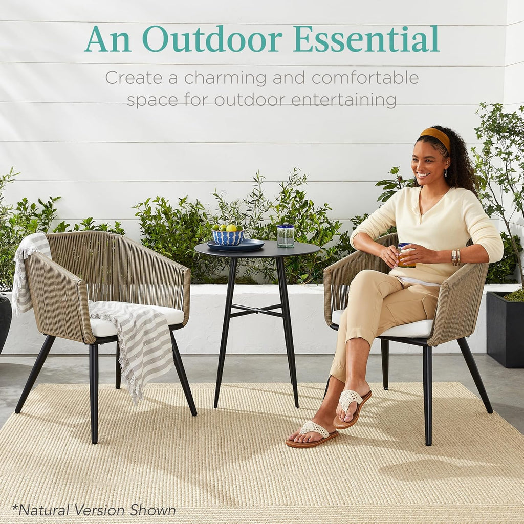 Best Choice Products Set of 2 Patio Dining Chairs, Outdoor Seating for Backyard, Poolside, Balcony w/Woven Wicker Design, 250lb Weight Capacity - Natural/Ivory/Natural