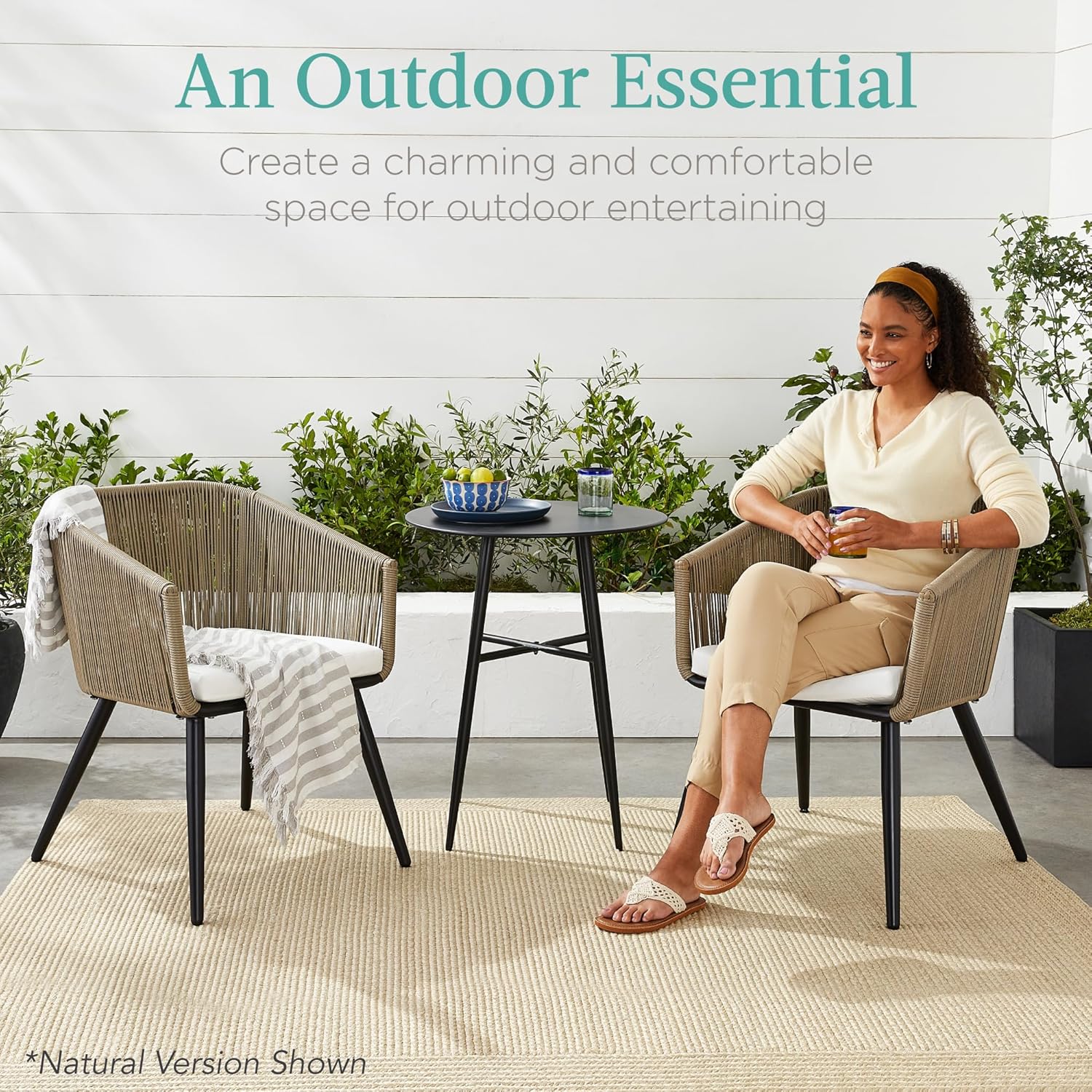 Best Choice Products Set of 2 Patio Dining Chairs, Outdoor Seating for Backyard, Poolside, Balcony w/Woven Wicker Design, 250lb Weight Capacity - Natural/Ivory/Natural