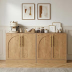 Anbuy Storage Cabinet, Freestanding Sideboard Buffet Cabinet with Arched Design, Adjustable Shelves Wooden Cabinet Ideal for Coffee Bar, Living Room (Oak, Set of 2)