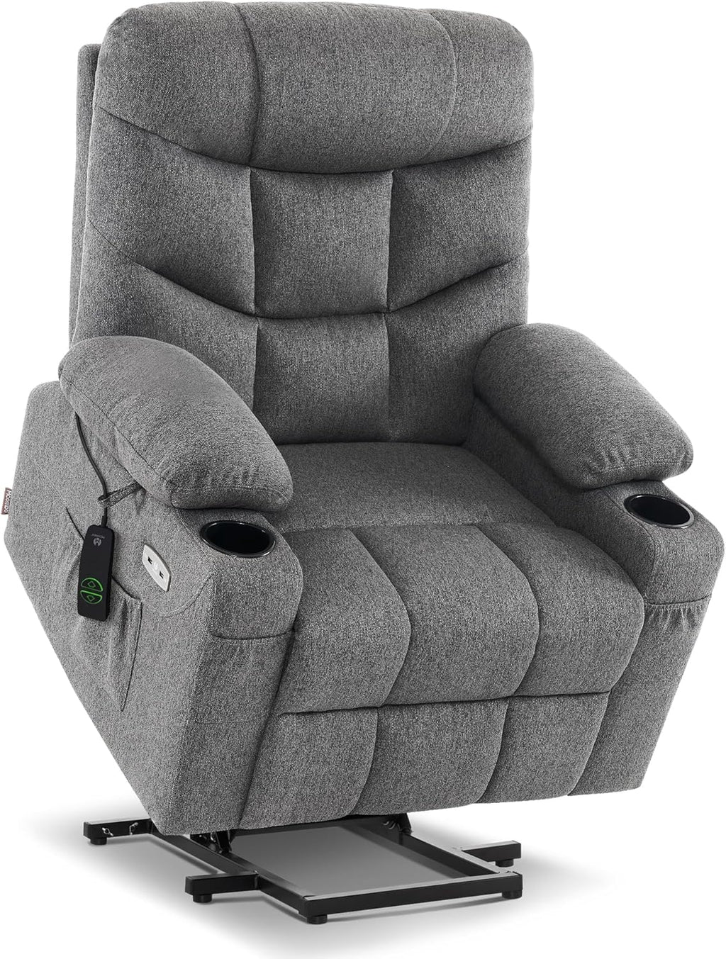 MCombo Power Lift Recliner Chair for Elderly, Electric Lift Chair with Extended Footrest, USB Ports, Cup Holders, Fabric 7287 (Dark Gray, Medium)