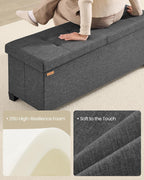 SONGMICS Storage Ottoman Bench with Legs, Folding Ottoman Foot Rest with Flipping Lid, Bench with Storage, for Living Room, Bedroom, Entryway, Linen-Look Fabric, 43.3 Inches, Slate Gray ULSF079GN01
