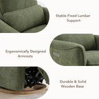 CHITA Power Nursery Rocking Chair, Swivel Glider Recliner Chair with Solid Wood Base, Bulit-in USB & Type-C Charging Ports for Living Room, FSC Certified, Moss Green
