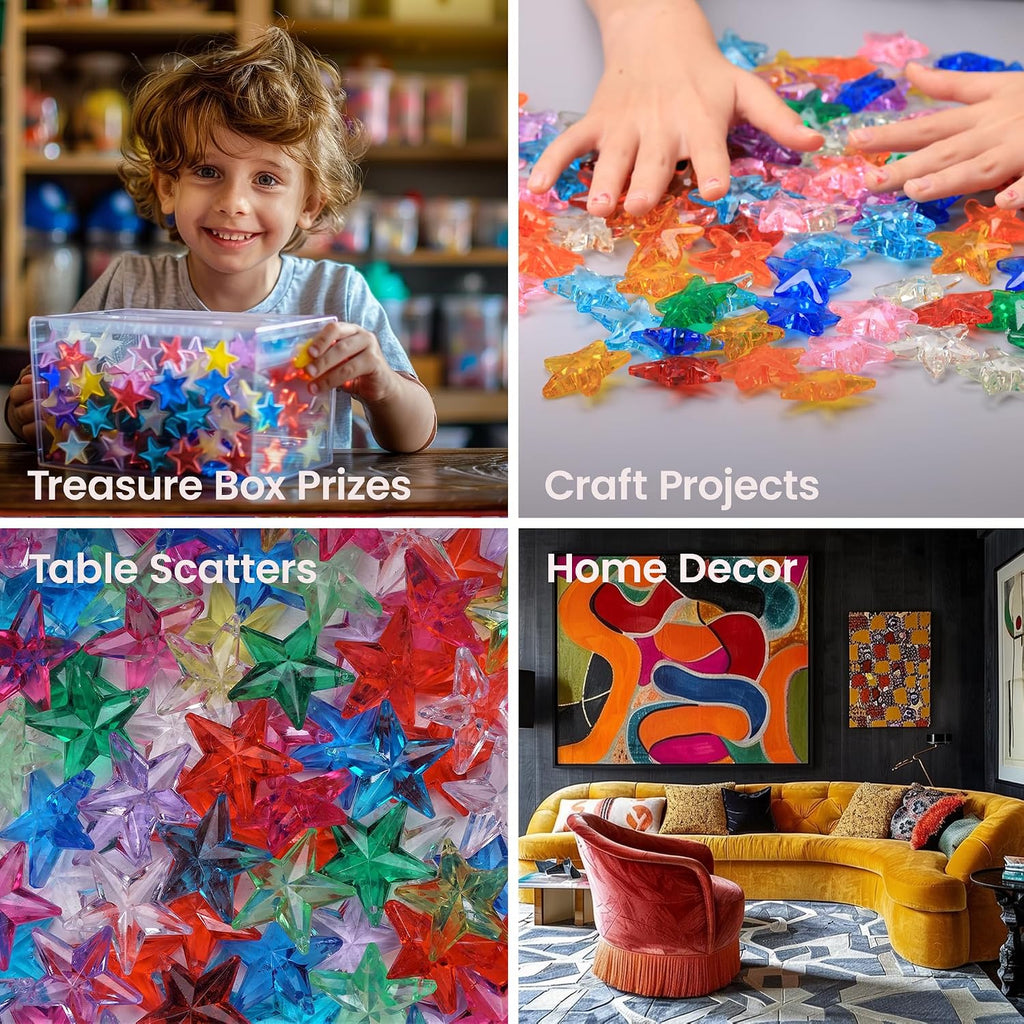 Plastic Stars - Gemstones and Crystals - Pack of 160pcs Vase Filler - Jewels for Crafts - Fish Tank Rocks - Sensory Bin Filler - Gems for Crafting - Fake Ice - Aquarium Stones - Multicolored