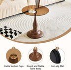 KEIKI Modern Side Table with Tempered Glass Top, Round Metal End Table for Living Room Bedroom Balcony, Small Accent Coffee Table for Sofa Side Bedside, 19.6", Walnut
