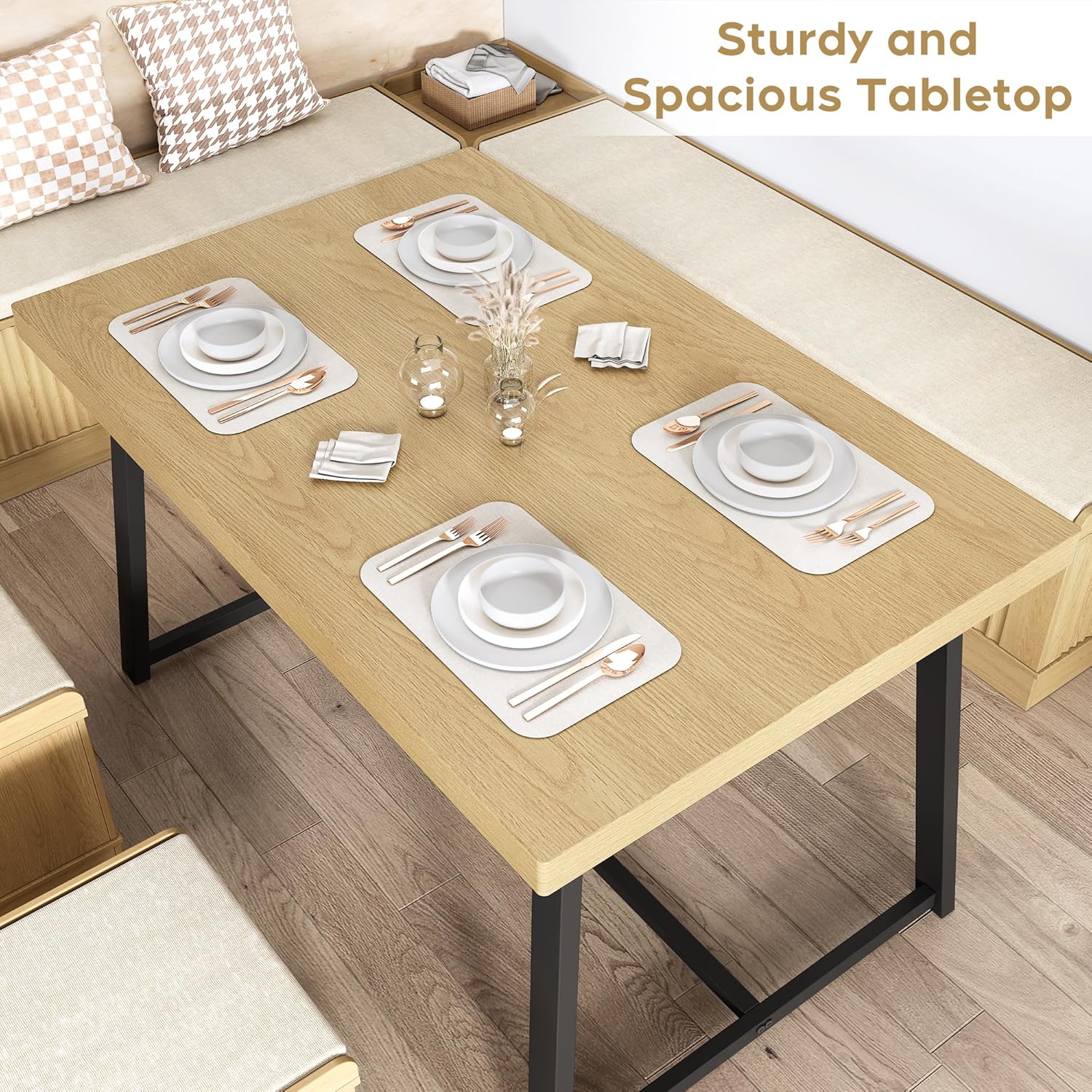 XIAO WEI Corner Dining Table Set, 6-Piece Breakfast Nook Dining Set with Storage Bench and Stools, 47" Banquette Seating for Small Space, Apartment Kitchen & Dining Room, Natural Wood