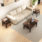 IANIYA 3 Pieces Living Room Table Set, Coffee Table Set of 3 Modern Rectangle Tempered Glass Coffee Table with 2 End Side Tables, 3 Piece Table Sets for Apartment Home Office (3, Brown)