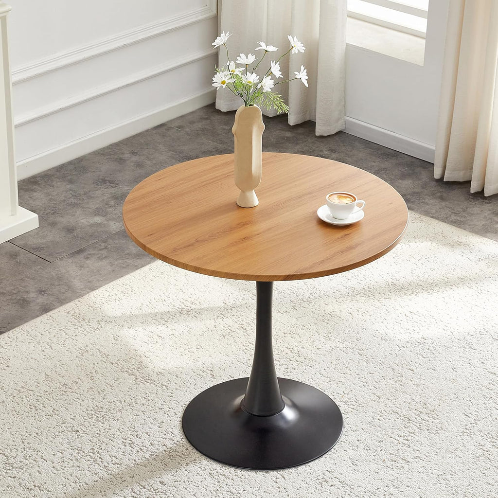 Round Dining Table, 31.5" Round Tulip Dining Table with Thickened Tabletop & Sturdy Metal Pedestal, Mid-Century Modern Black Bistro Table for 2 for Kitchen, Small Spaces, Apartment, Cafe
