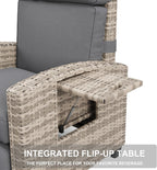 GarveeLife Outdoor Recliner Chair, PE Wicker Lounge Chair with Adjustable 145° Lay-Flat Backrest, Independent Footrest & Side Table, Plush Cushion for Patio, Poolside, Backyard in Brown