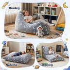 BRINJOY Kids Bean Bag Chair Bed, 3 in 1 Memory Foam Filled Bean Bag Sofa with Removable Cover for Playroom Daycare Bedroom, Toddlers Lazy Floor Mattress Lounger for Boys Girls, Spaceship