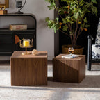 End Table Set of 2, Modern Side Tables with Wood Grain, Wooden Nesting Cube Coffee Table Set for Small Spaces, Living Room, Bedroom, Fully Assembled - Walnut