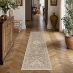 HUGEAR 2x6 Runner Rug Taupe Machine Washable Area Rug Room Decor Distressed Vintage Hallway Rugs Non Slip Carpet Low Pile Rugs for Kitchen Laundry Living Soft Lightweight