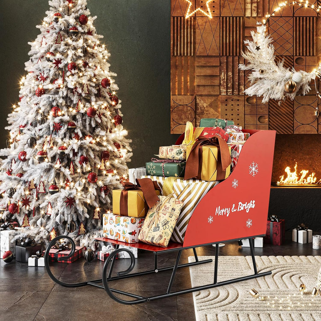 Tangkula Metal Christmas Santa Sleigh Basket, Xmas Santa’s Gift Storage Sleigh, Festive Decorative Sleigh Cart, Holiday Decoration for Home Office Carnival