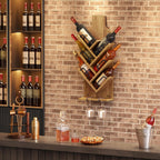 FAVOOSTY Wine Rack Wall Mounted for 6 Wine Bottles, Wall Racks for Wine Bottles Display and Storage with Glass Holder, Wood Wine Rack for Living Room, Dining Room, Wine Cellar, Bar (Light Brown)
