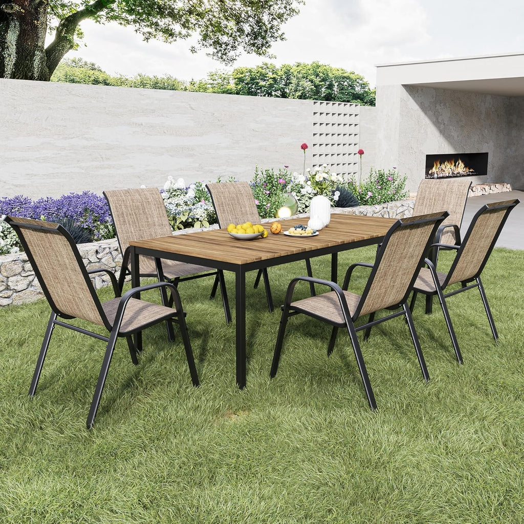 Patio Dining Chairs Set of 4 Outdoor Stackable Dining Chairs for All Weather 350lbs Capacity Heavy Duty Textilene Fabric Rustproof Metal Frame Patio Furniture for Backyard Garden Poolside (Brown)
