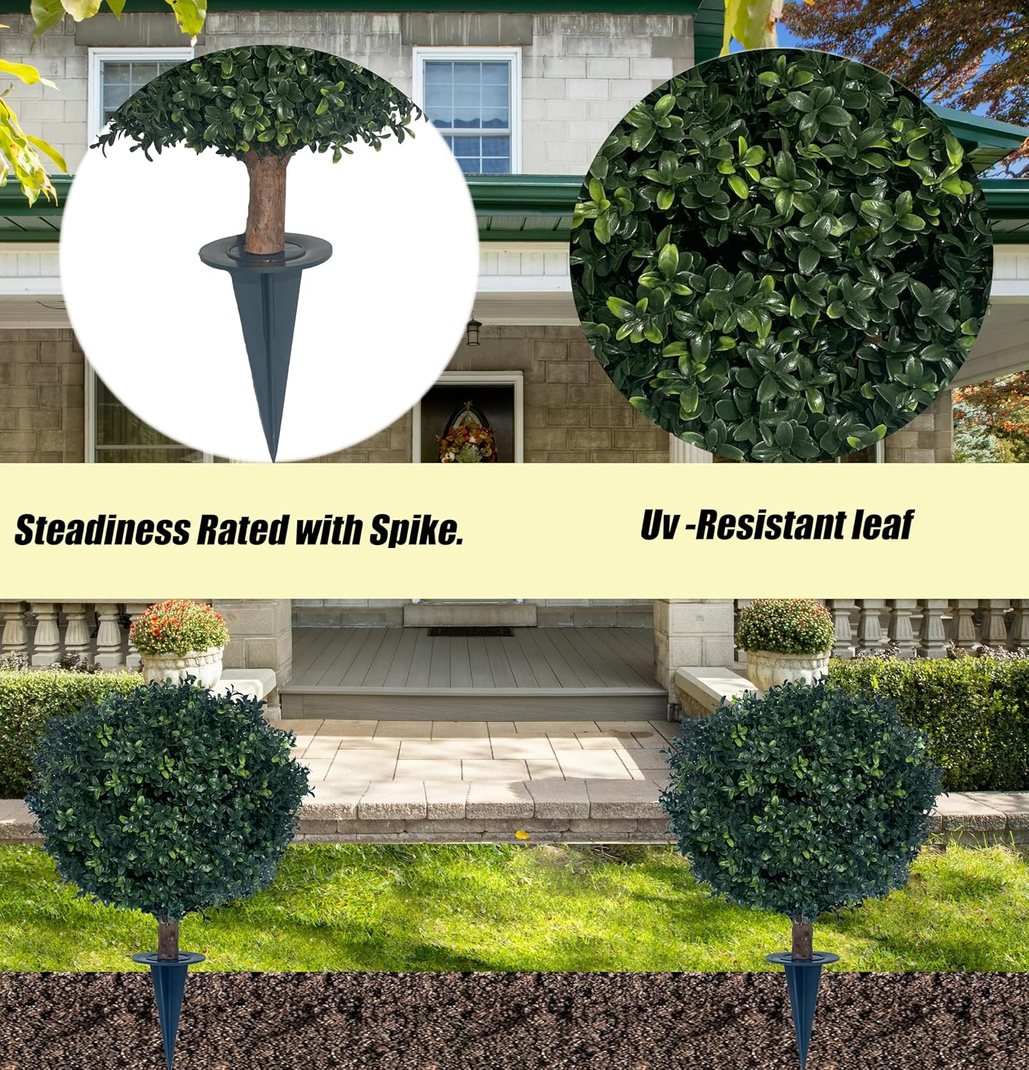 kyesyes Artificial Boxwood Ball Bush 27" Tree UV Resistance Rated with Spike. Easy to Push in The Ground.Plant Looks Great in a Planter Anywhere. Indoor/Outdoor Decor 2 Pack