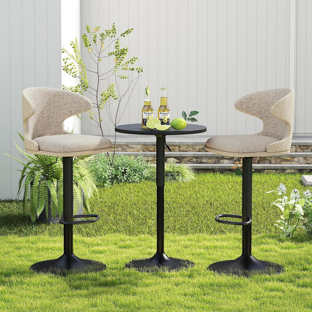 Furnimart Outdoor Bar Stools Set of 2, 360° Swivel Patio Bar Chairs with Adjustable Height & Waterproof Cover, PU Seat & Textilene Mesh Back, Counter & Bar Height Stools for Backyard, Balcony, Beige