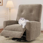 Garvee Nursery Recliner Chair, 360° Swivel Rocking Glider Chair for Adults with Adjustable Backrest & Footrest, Cozy Corduroy Upholstered Armchair for Living Rooms, Bedrooms, Apartments, Light Brown