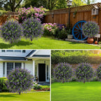 Artificial Boxwood Topiary Ball Trees with Lavender, UV Resistant Fake Shrubs Bushes with Spike Faux Evergreen Plant for Indoor Outdoor Front Porch Garden