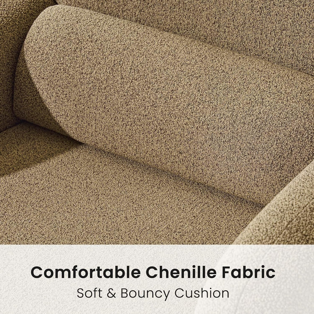 Furniliving 30.5" Chenille Accent Chair, Modern Upholstered Armchair with Solid Wood Legs, Comfy Reading Chair for Living Room Bedroom, Wide Single Sofa Chair（Yellow，Set of 1）