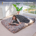 MAXYOYO Bean Bag Bed, Giant Bean Bag Chair for Adults, 2-Person with Pillow | 2-in-1 Adult Bean Bag Chair, Convertible Floor Bed with Shredded Foam Filling and Removable Cover for Easy Care, Dark Grey