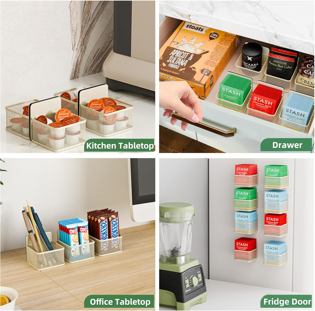 Magnetic 8 Pack Tea Bag Organizer, Metal Tea Bag Holder Coffee Packets organizers for Refrigerator Fridge For Kitchen Organizers and Storage (8P-White)