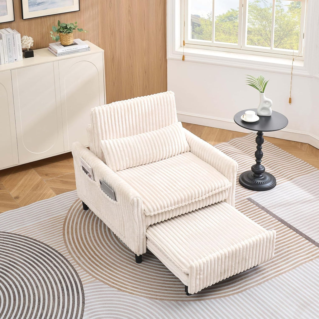 Foldable Sofa Bed Chair for Small Spaces, Comfortable Lounger with Pillow for Apartment, Bedroom, Balcony, Multi-Reclining Positions, Compact and Space Saving (Beige)