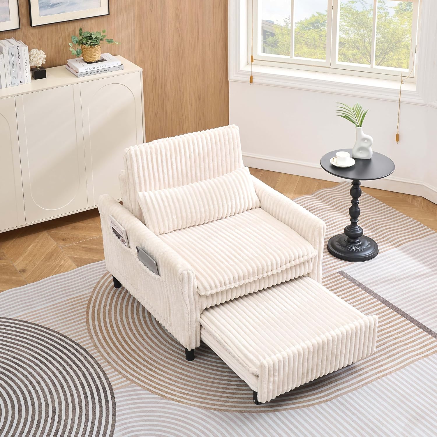 Foldable Sofa Bed Chair for Small Spaces, Comfortable Lounger with Pillow for Apartment, Bedroom, Balcony, Multi-Reclining Positions, Compact and Space Saving (Beige)