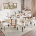 LUE BONA Modern Dining Chairs Set of 4, Upholstered Armrest Side Chairs for Kitchen & Dining Room, 18.5" Seat Height, Comfortable Curved Hollow Backrest, Black Metal Legs, Easy Assembly, Beige