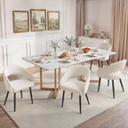LUE BONA Modern Dining Chairs Set of 4, Upholstered Armrest Side Chairs for Kitchen & Dining Room, 18.5" Seat Height, Comfortable Curved Hollow Backrest, Black Metal Legs, Easy Assembly, Beige