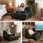 ZurNesfure Bean Bag Chair, Large Beanbag Chair for Adults with Memory Foam, No Assembly Fluffy Bean Bag for Gaming Reading Living Room Bedroom Dorm, Non-Slip Bottom, CHENILLEGREEN
