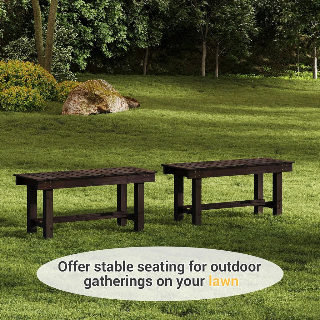 Wood Outdoor Garden Bench 35" Backless Bench 2-Person Seat 100% Solid Fir Carbonized Weatherproof Patio Bench Indoor Bathroom Seat Entryway Shoe Bench for Garden Porch Backyard Pool Balcony (Small)