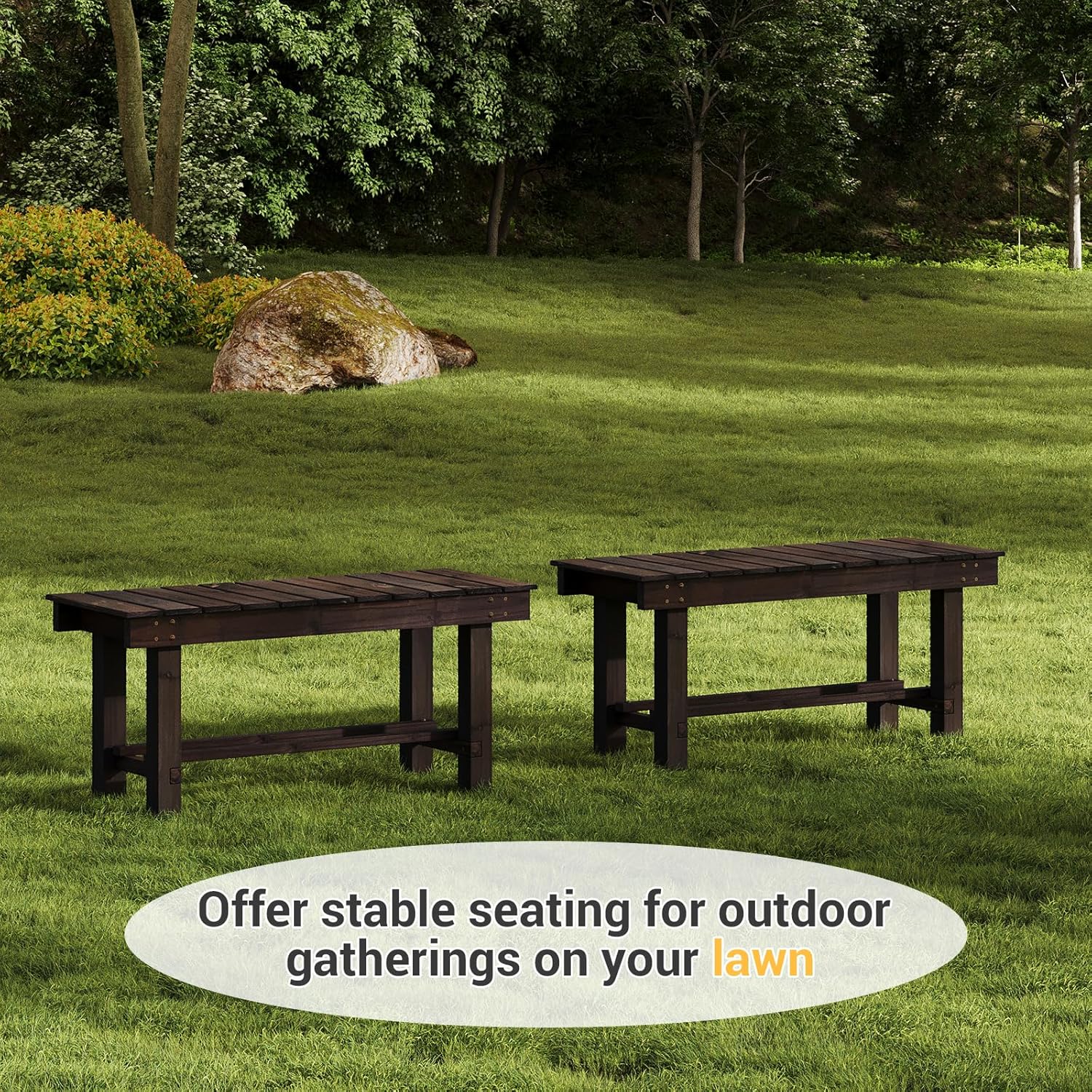 Wood Outdoor Garden Bench 35" Backless Bench 2-Person Seat 100% Solid Fir Carbonized Weatherproof Patio Bench Indoor Bathroom Seat Entryway Shoe Bench for Garden Porch Backyard Pool Balcony (Small)