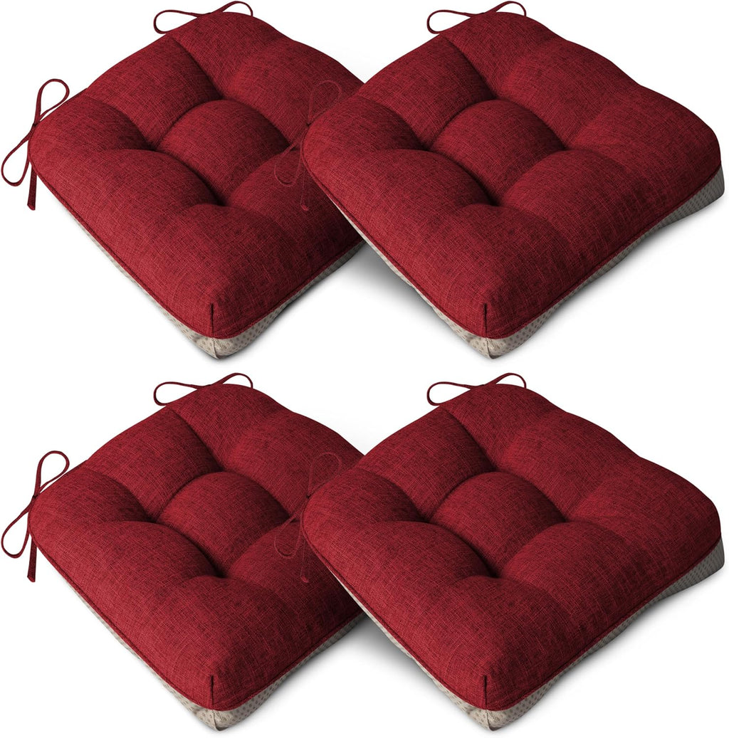 AddGrace Extra Thick Chair Cushions for Dining Chairs Set of 4 Non-Slip Kitchen Chair Pads Soft Dining Room Seat Cushion with Ties 16" x 16" x 4" Dark Green