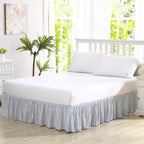 Laura Ashley - Queen Bedskirt, 100% Cotton Fabric with a Smooth and Lightweight Construction, 14.5" Drop Length, Stripe Bedding Design (Classic Ticking Blue)
