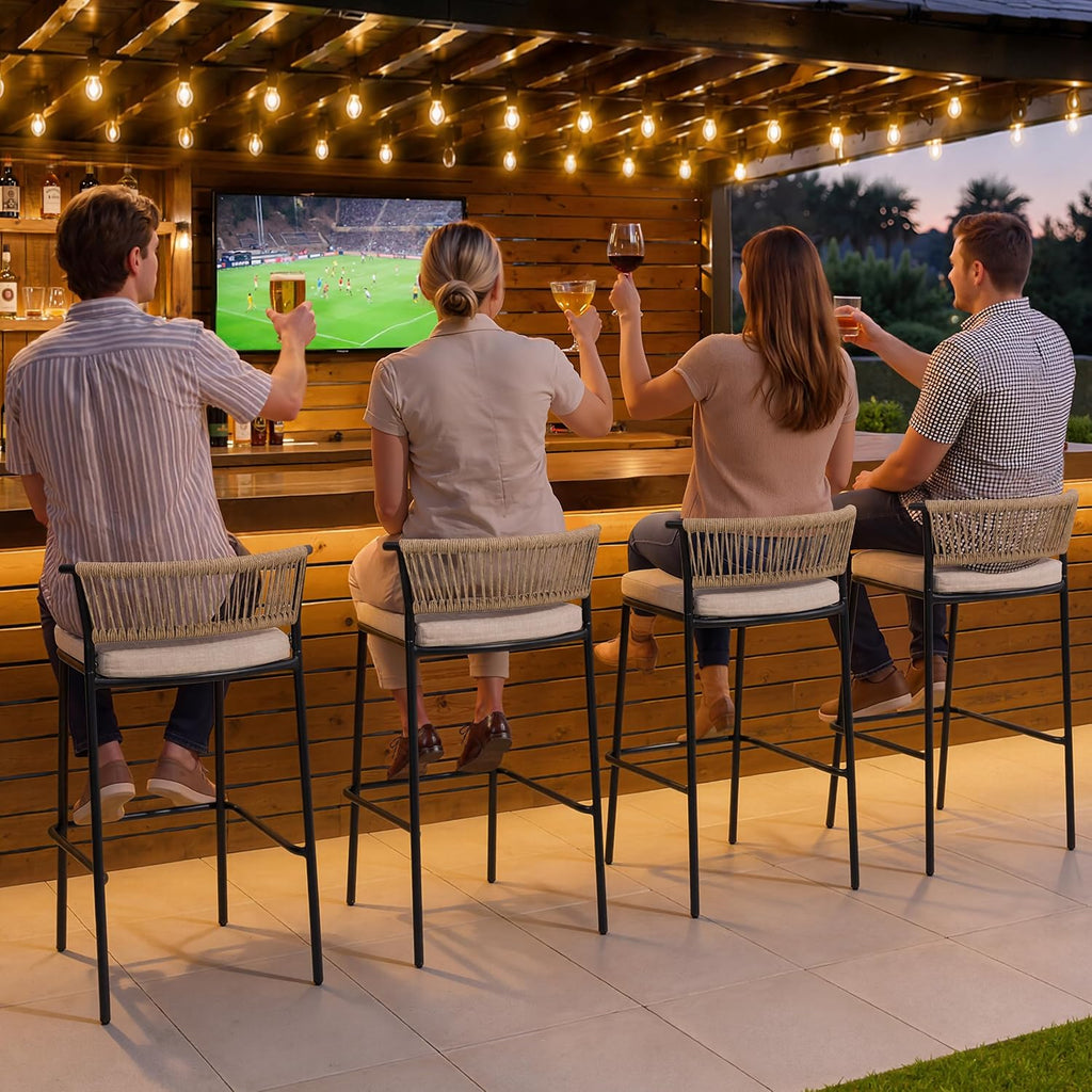 Crestlive Products Outdoor Bar Stools Set of 4, 26" Counter Height Stackable Modern Patio Bar Chairs with Rattan Back, for Garden Deck Pool Backyard