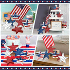 6 PCS 4th of July Wooden Signs, Red White Blue 4th of July Decorations, Star-Shaped 250th Anniversary Patriotic Decor, Independence Day Wood Centerpieces for Tables Shelf Tray Memorial Veterans Day