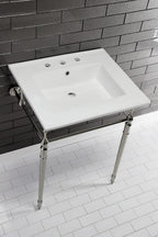 Kingston Brass KVPB25227W8PN Edwardian 25-Inch Console Sink with Brass Legs (8-Inch, 3 Hole), White/Polished Nickel