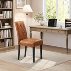 Yaheetech Upholstered Dining Chairs Set of 2 Modern Leather Parsons Kitchen Chairs with Button Tufted High Back and Solid Wood Legs and for Dining Room/Living Room/Restaurant, Retro Brown