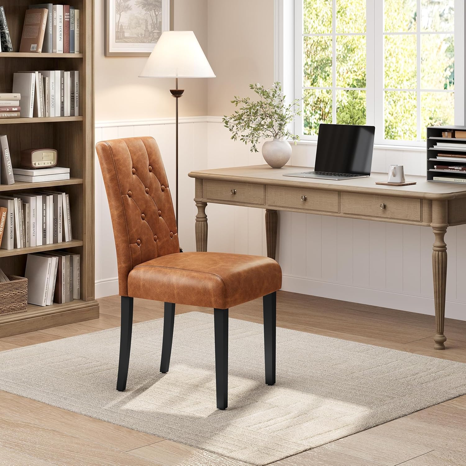 Yaheetech Upholstered Dining Chairs Set of 2 Modern Leather Parsons Kitchen Chairs with Button Tufted High Back and Solid Wood Legs and for Dining Room/Living Room/Restaurant, Retro Brown