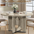 IRONCK 47.2" Round Dining Table for 4-6 People, Wooden Dining Room Table with H-Shape Pedestal Base, Farmhouse Dinner Table, Circle Kitchen Tables for Dining Room, Kitchen, Apartment, Light Gray